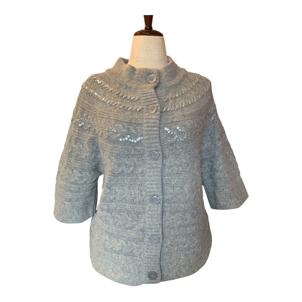 Coldwater Creek Gray Button-Up Cardigan Sweater Sequin Wool Blend Sz Large